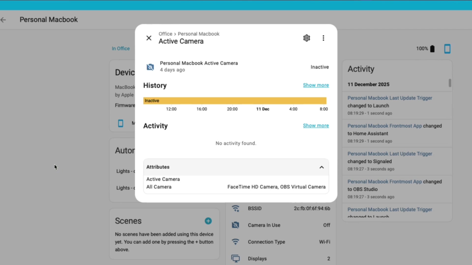 Mac Camera Status Triggers demonstration at 208.0s
